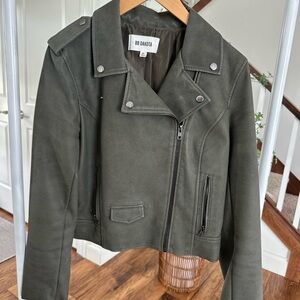 BB Dakota Green Faux Leather Moto Jacket Asymmetrical Zipper